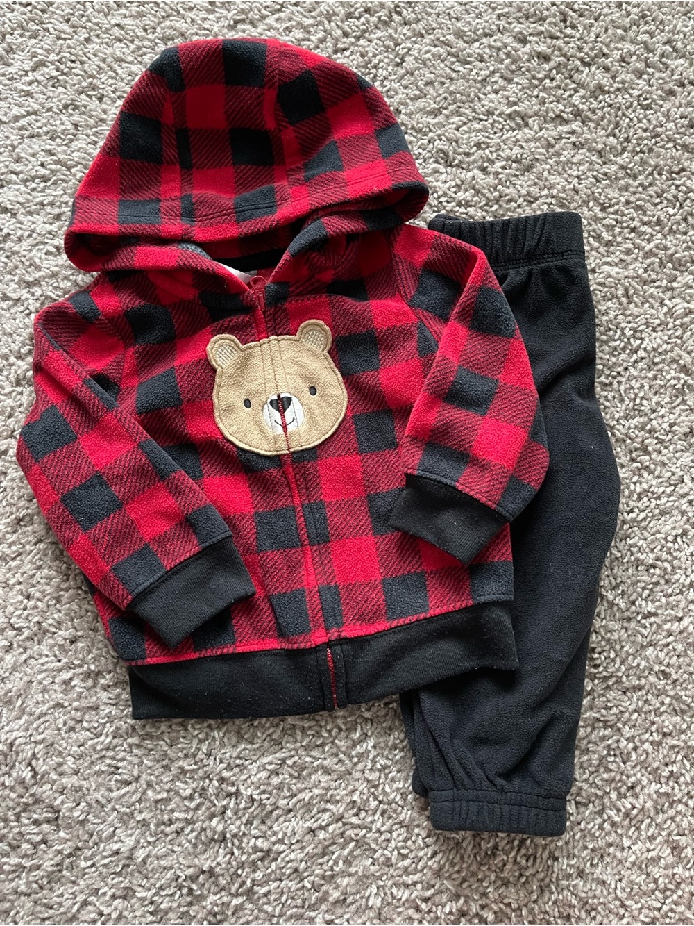💥Mix &Match -5 for $25💥 Carter's Red and Black Plaid Hooded Jacket with Black Jo